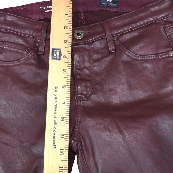 AG Legging Ankle Pants 25R Coated Waxed Jeans Ox Blood Red Skinny Super Sleek - Picture 10 of 10